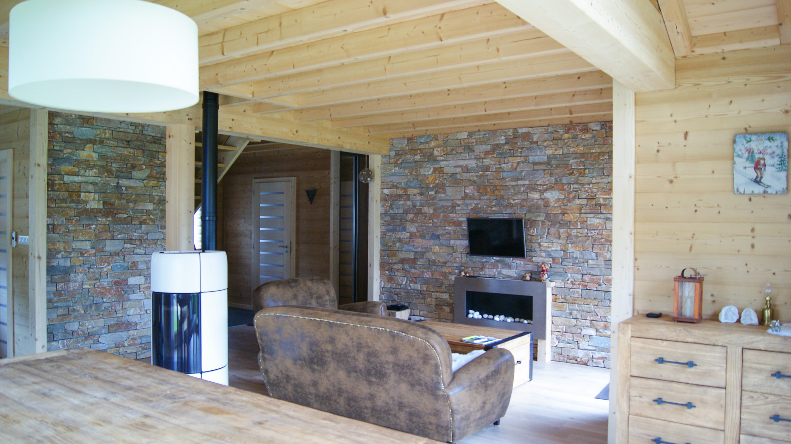 Maisons et chalets bois GICO Constructions Vosges - Galerie photos intérieurs cheminee